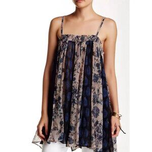 Free People NWT Secret Love Floral Tank Top Cami Tunic Taupe Blue XS $148